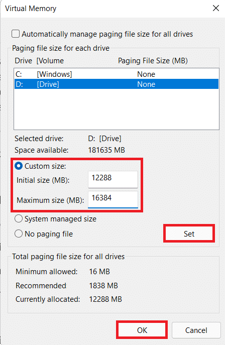 select Custom size and click on Set in the Virtual memory window. Fix Halo Infinite Customization Not Loading in Windows 11