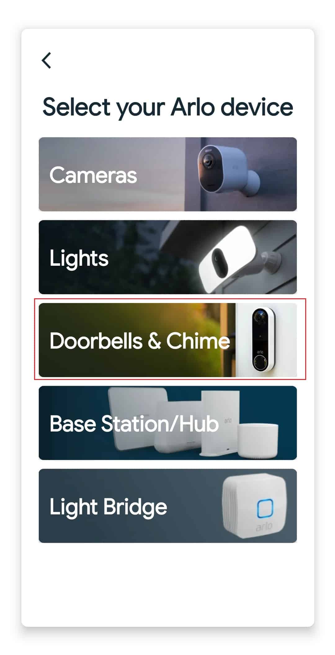 select Doorbell and chimes in Arlo app