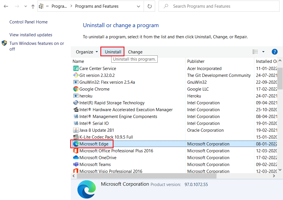 select Microsoft Edge and click on Uninstall in the Programs and Features Control Panel setting. Fix STATUS ACCESS VIOLATION in Chrome