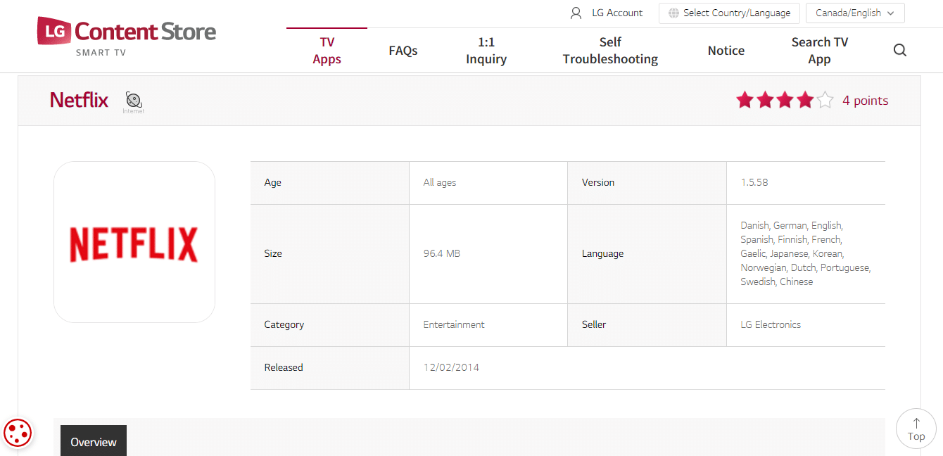select Netflix app in LG Content store