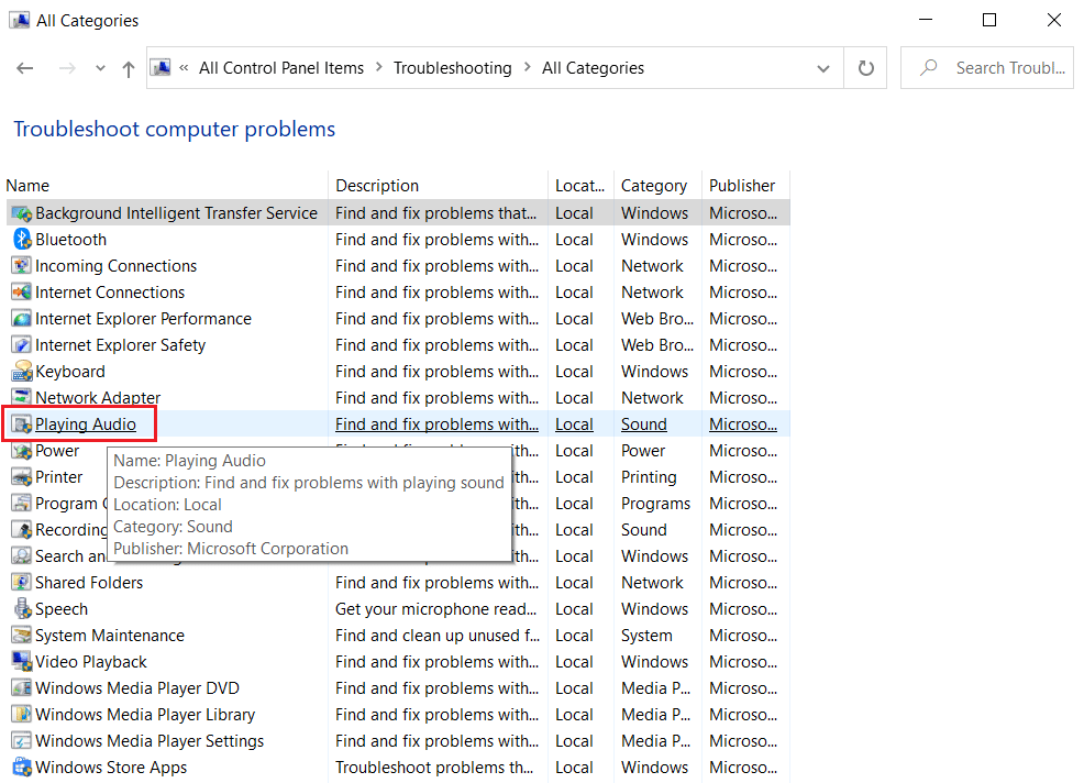 select Playing audio from the Troubleshooting view all menu. Fix Windows 10 Volume Control Not Working