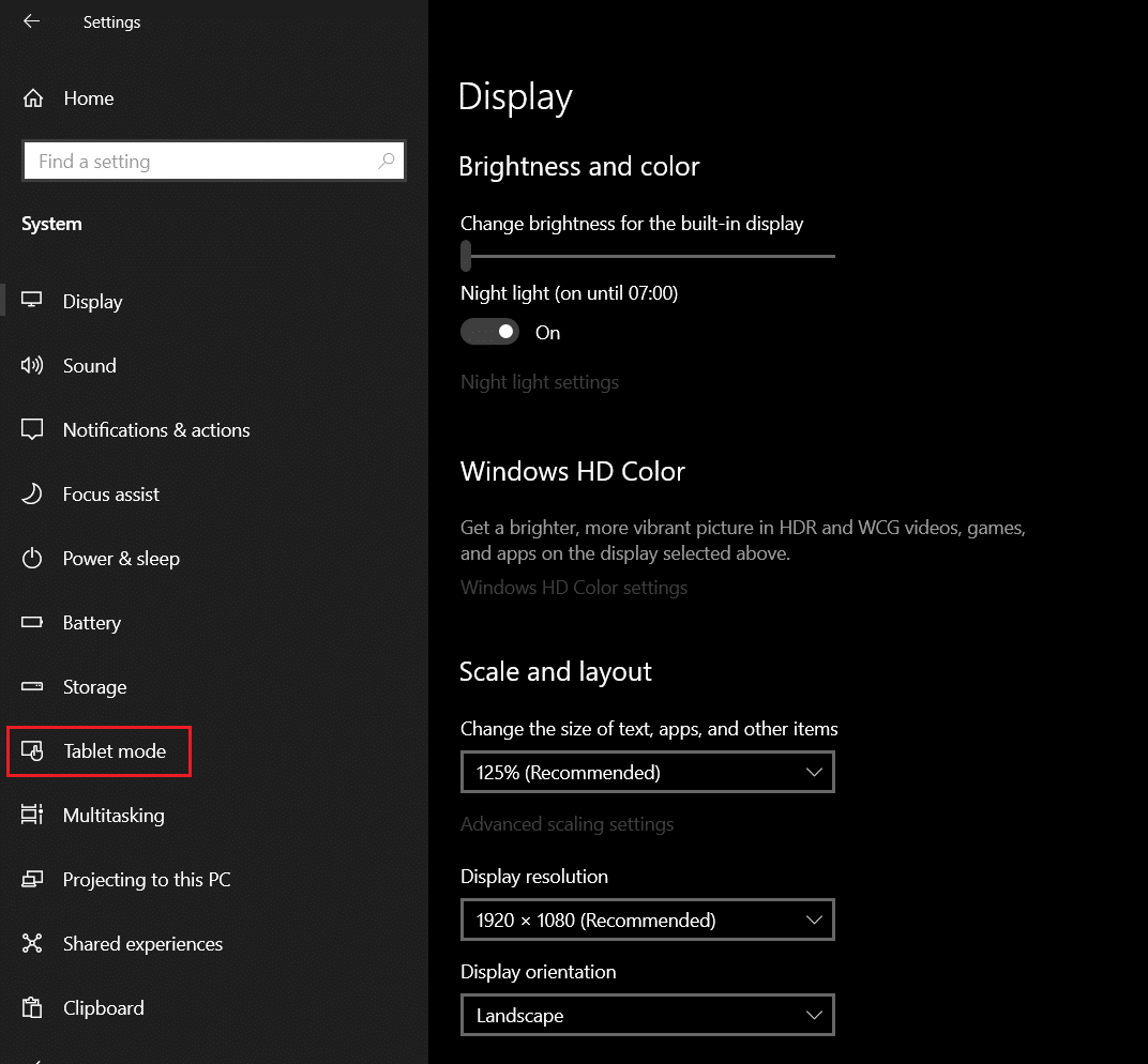 select Tablet Mode in Systen Settings