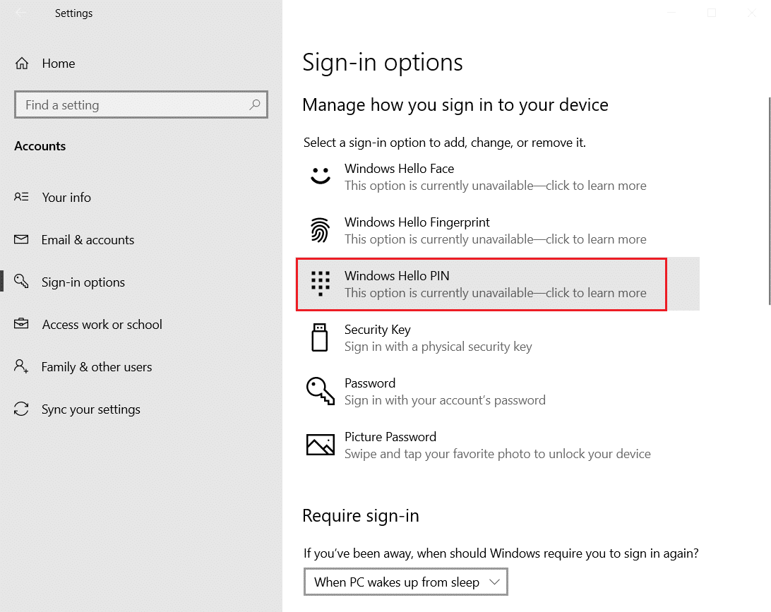 select Windows Hello PIN