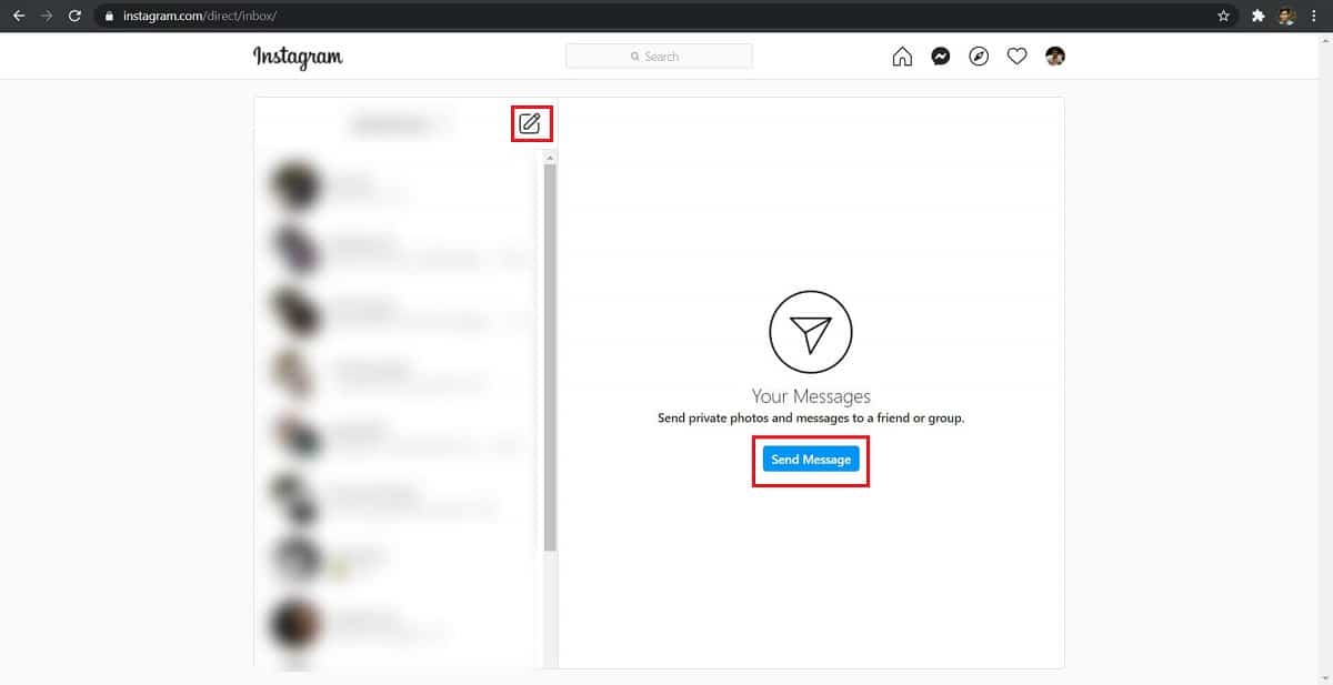 select a contact from the list or click on the pen-paper icon to begin a new message.