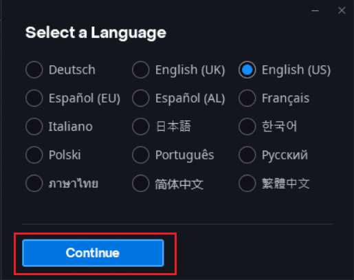 Select a language popup