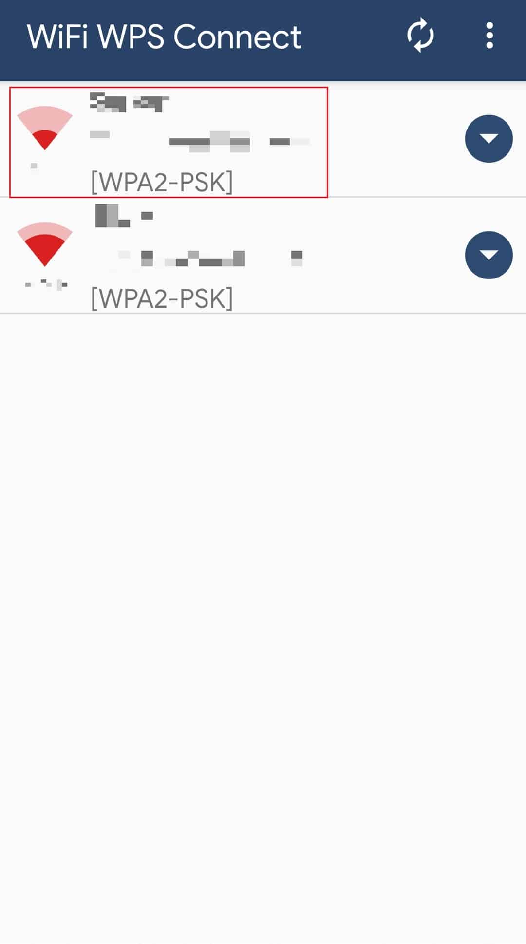 select a network in WiFi WPS Connect android app