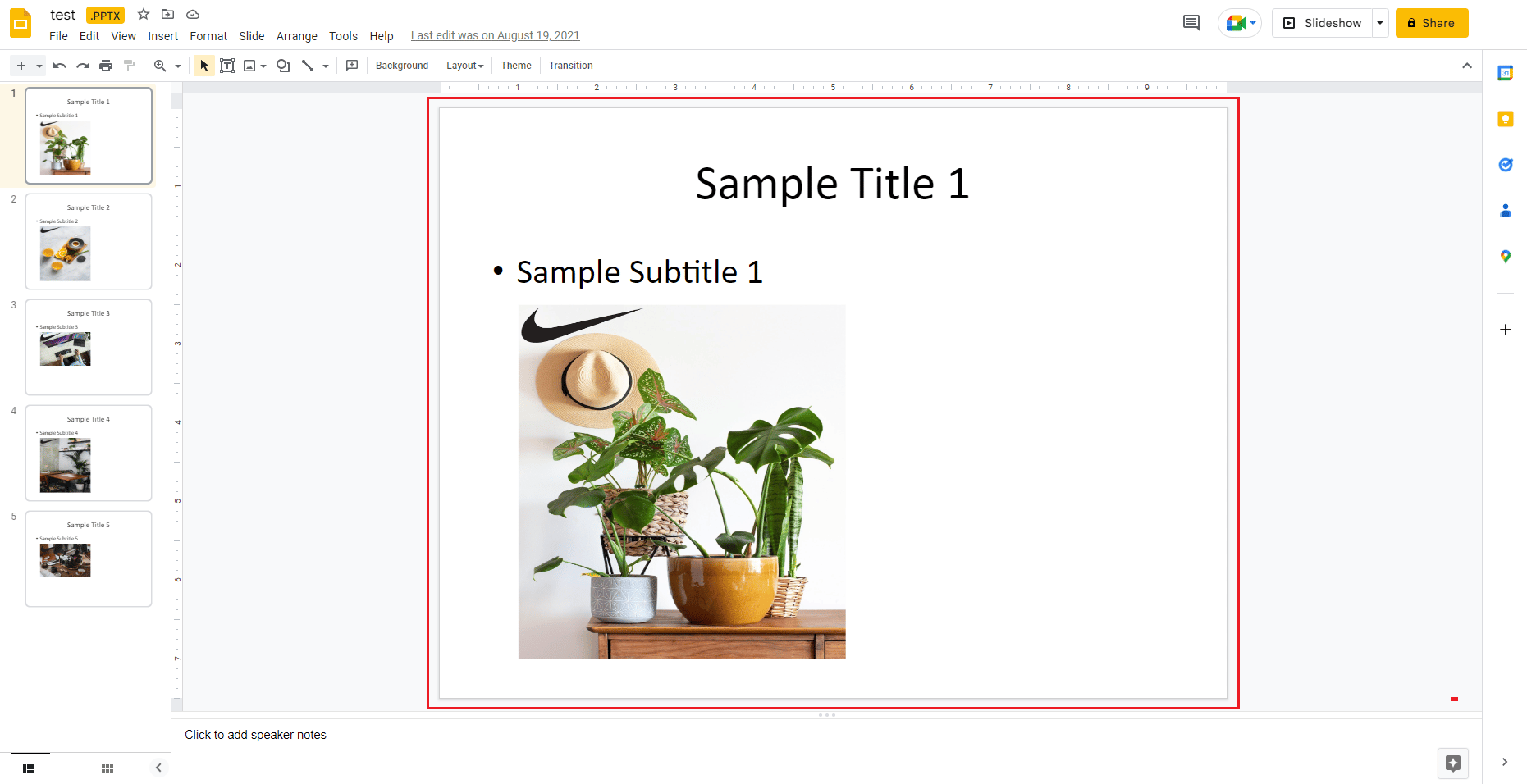 select a slide in Google Slide presentation