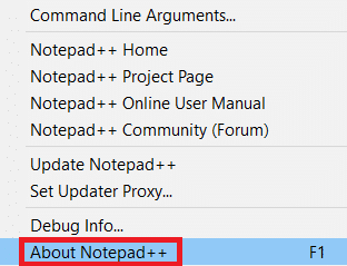 Select About Notepad plus plus. How To Install Hex Editor Notepad++