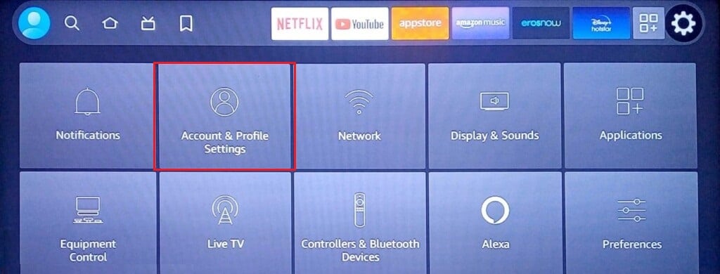 select account and profile setting amazon fire tv