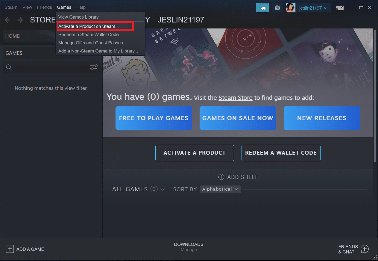 Select Activate a Product on Steam… from the list