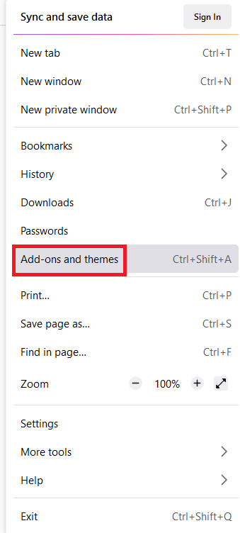 Select Add ons and themes