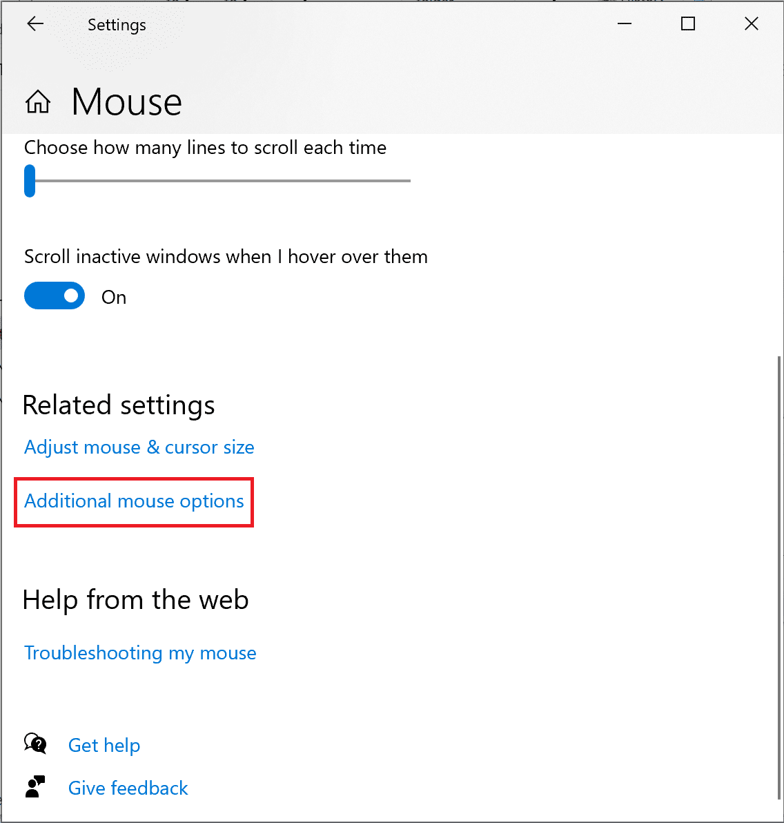 Select Additional mouse options