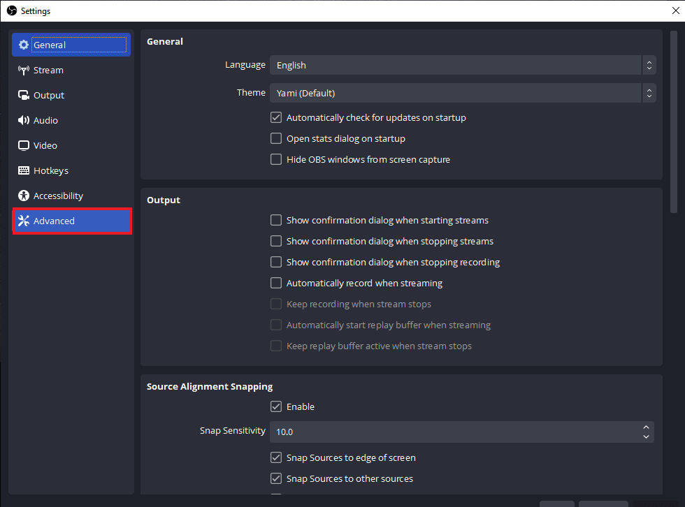 Select Advanced. Fix OBS Error Failed to Connect to Server