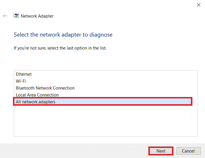 Select All network adapters and click Next