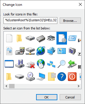 Select an icon from the list and click on OK.