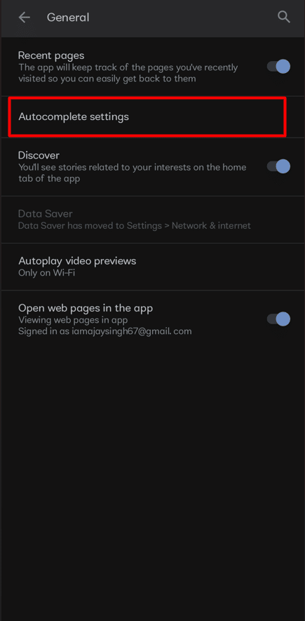 Select Autocomplete settings option from the menu.