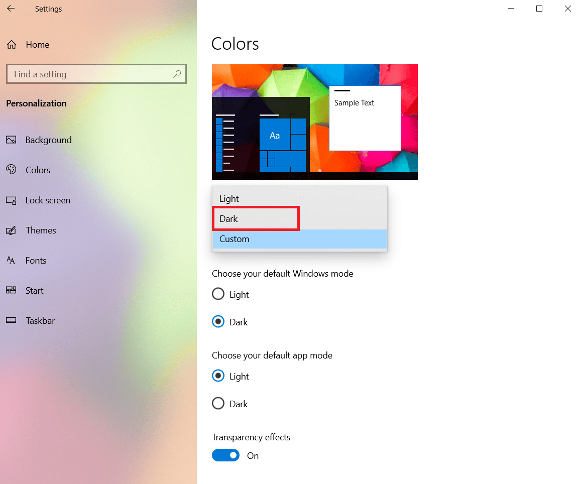 select dark color theme personalization settings. Fix File Explorer Dark Theme Not Working on Windows 10