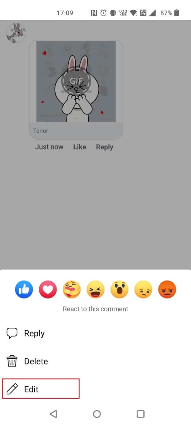 Select Edit | How to Delete a GIF on Facebook Comment | unsend GIF on Messenger