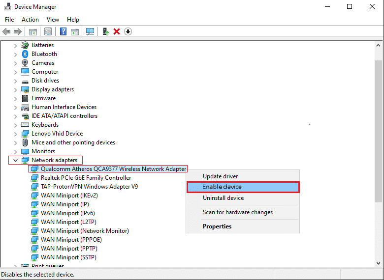 select enable device in network driver