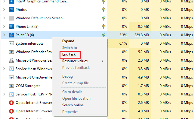 Select End task. Fix Thermal Trip Error in Windows 10
