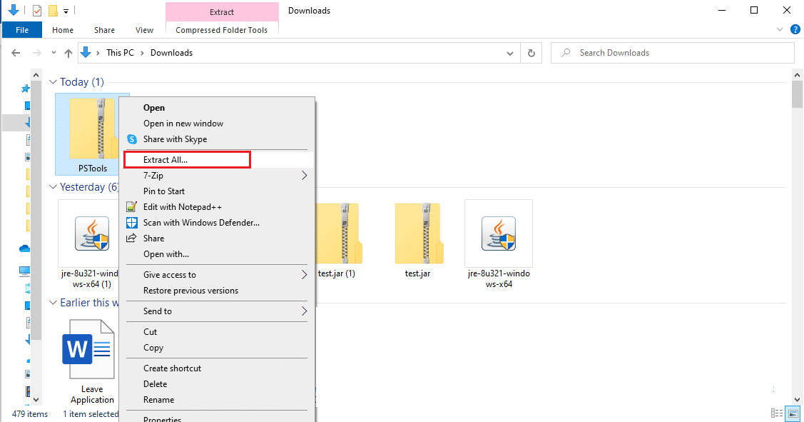 Select Extract All on the PSTools downloaded Zip folder