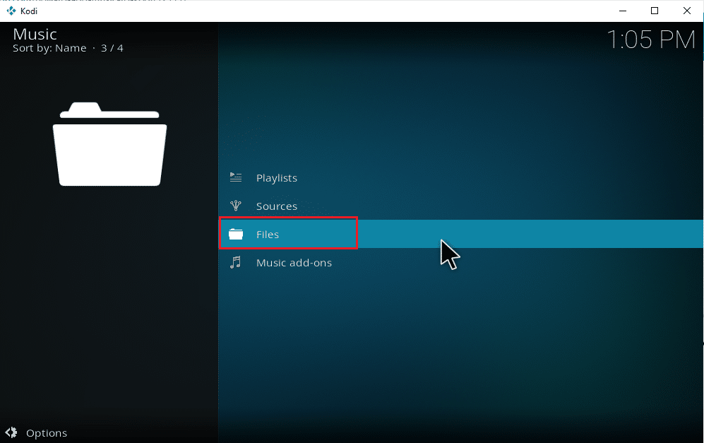 Select Files option. How to Add Music to Kodi