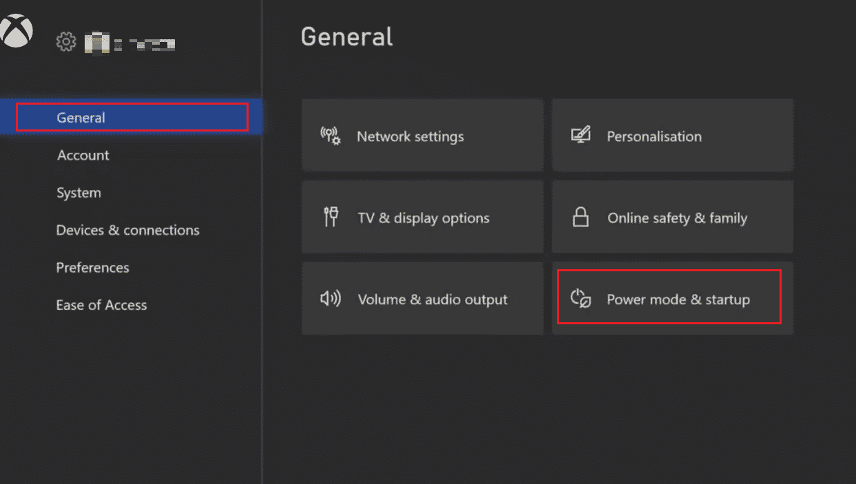 select General Power mode and startup