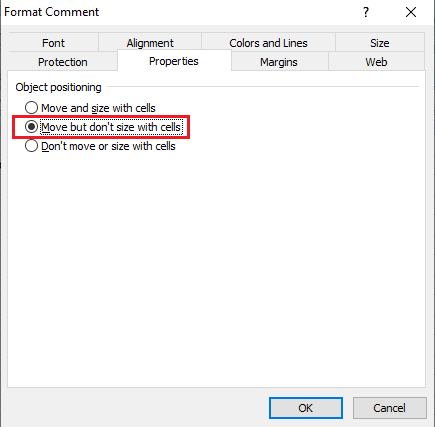 Select, Move and size with cells or Move but don't size with cells. How to Fix Move Excel Column Error