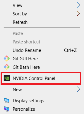 Selezziunà Nvidia Control Panel da u menu cuntestu
