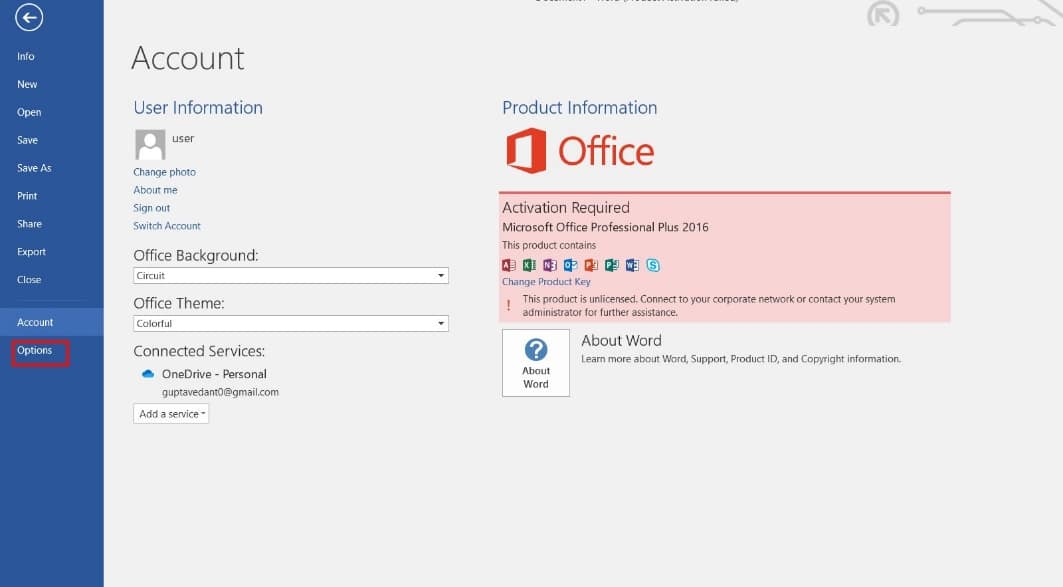 Select Options from the menu. Fix Office 365 Error 70003: Your Organization Has Deleted This Device