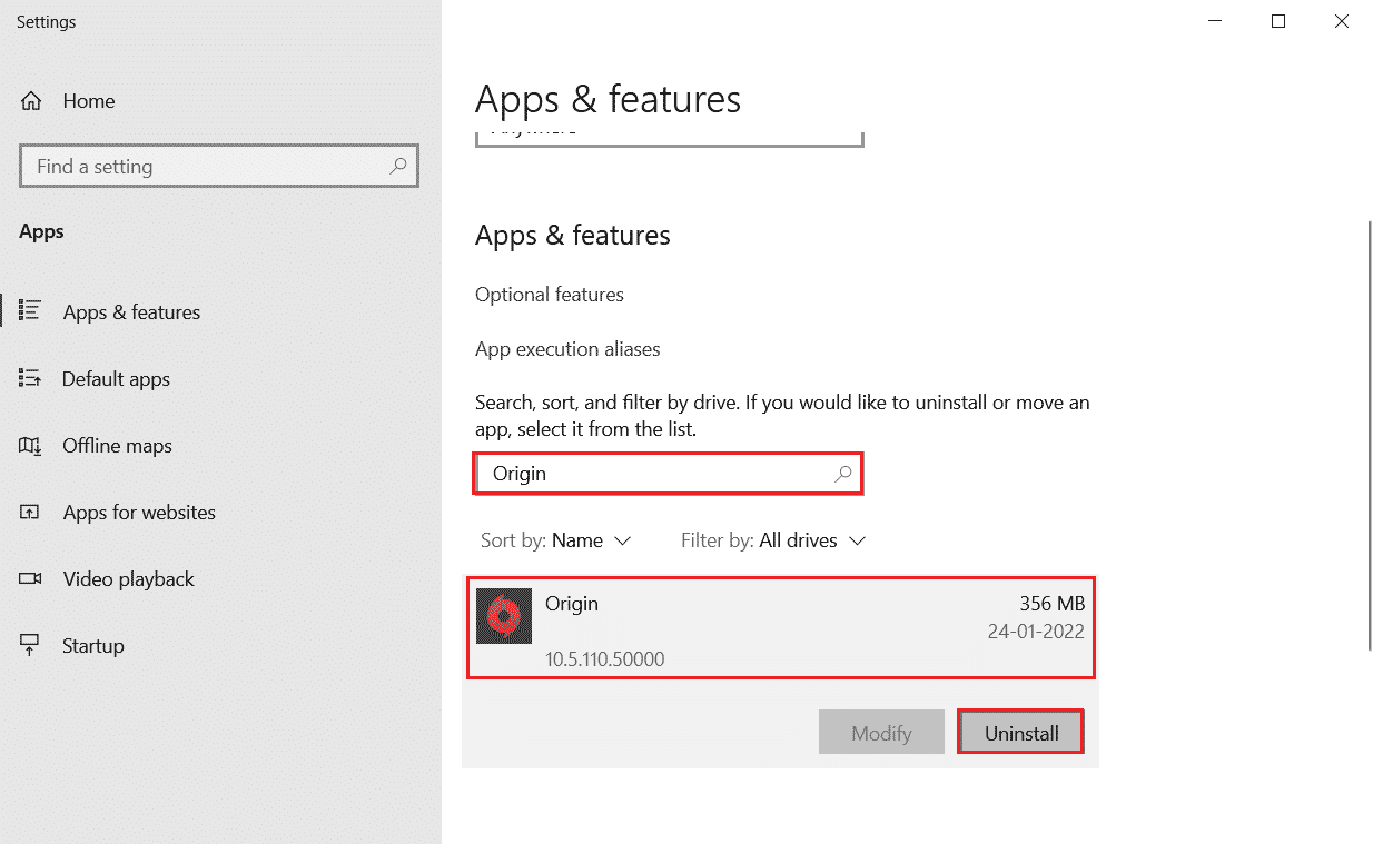 select Origin in Apps and Features settings and click on Uninstall. Fix Origin Overlay Not Working in Windows 10