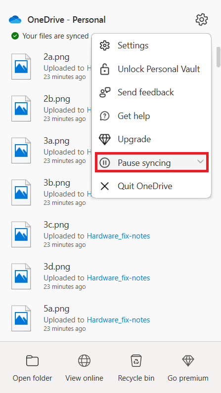 Select Pause syncing