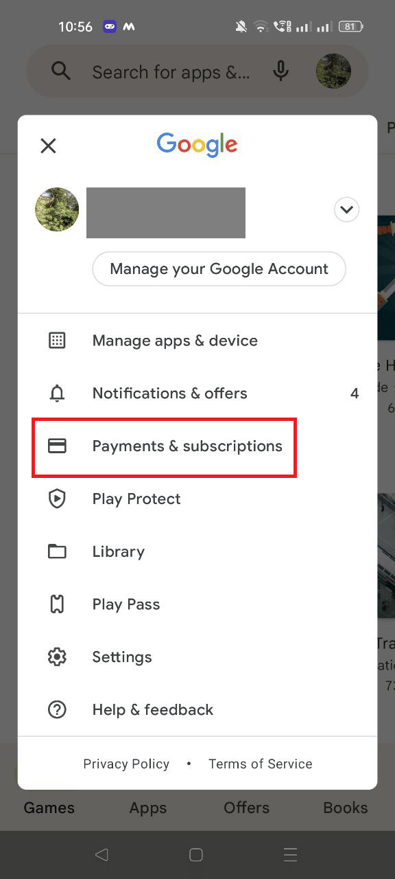 Select Payments and subscriptions | cancel a Starbucks app