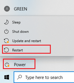 Select Power icon and Restart