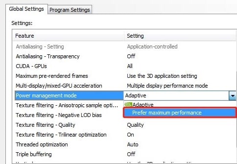 select prefer maximum performance