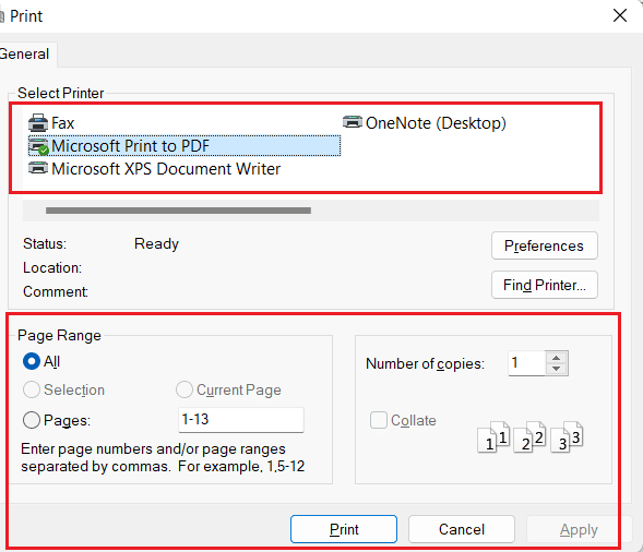 Select preferred printing settings
