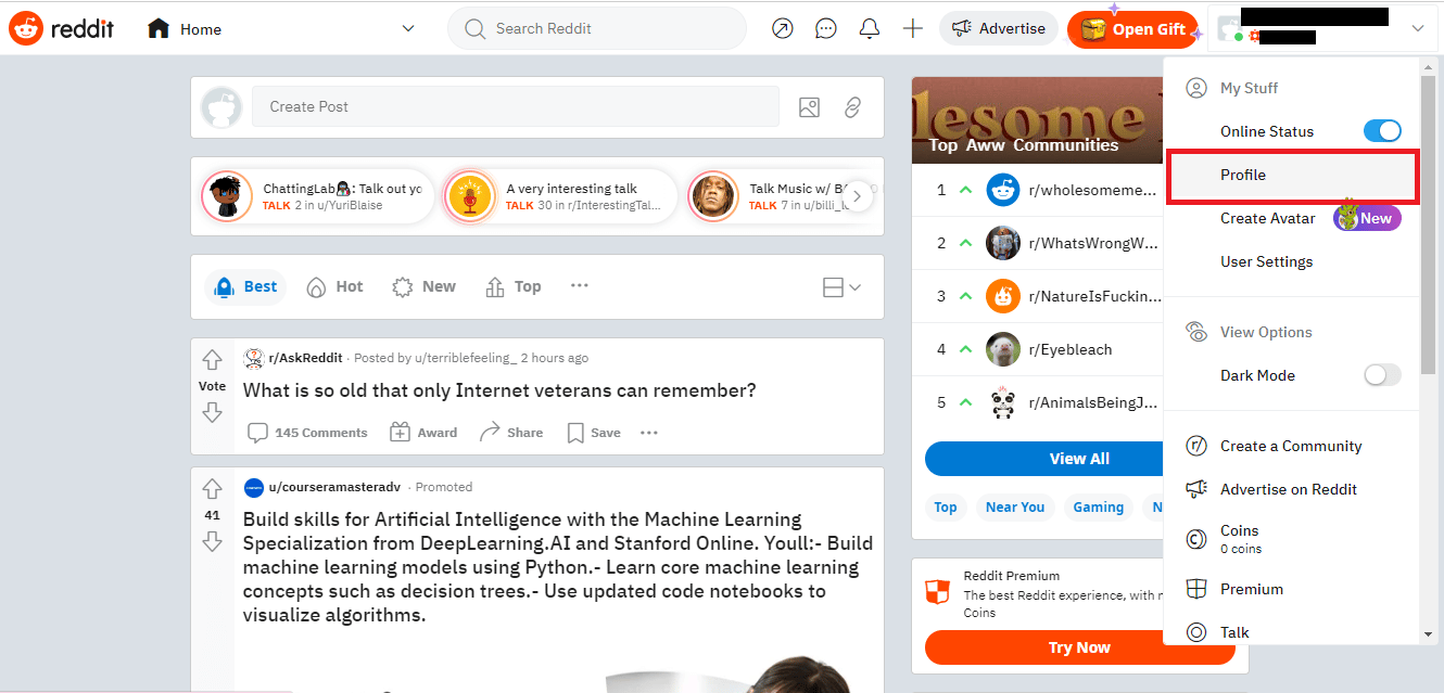 Select Profile | How to Unhide Posts on Reddit on Android
