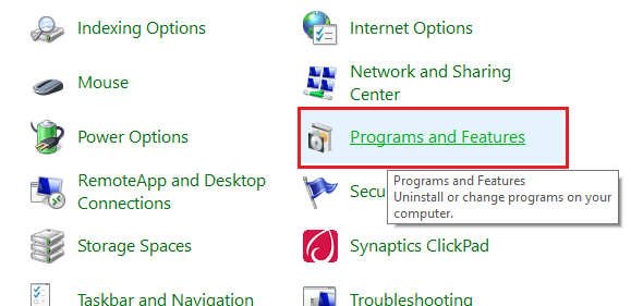 Select Programs and Features