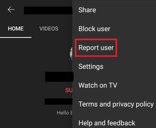 Select Report user from the menu | How to Delete YouTube Channel on Phone