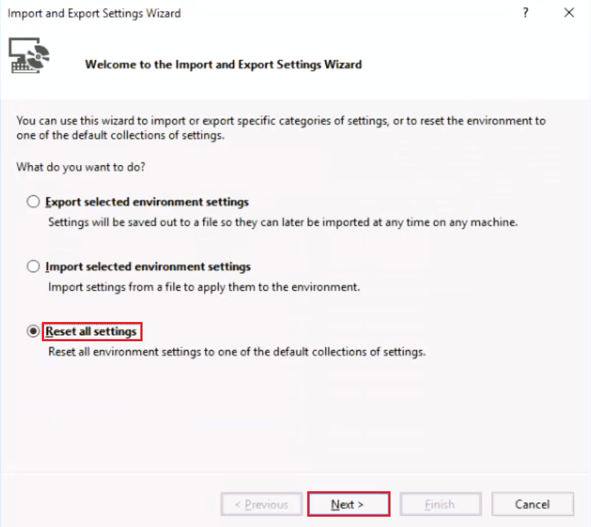 select reset all settings. Fix Unable to Start Program Visual Studio Access is Denied