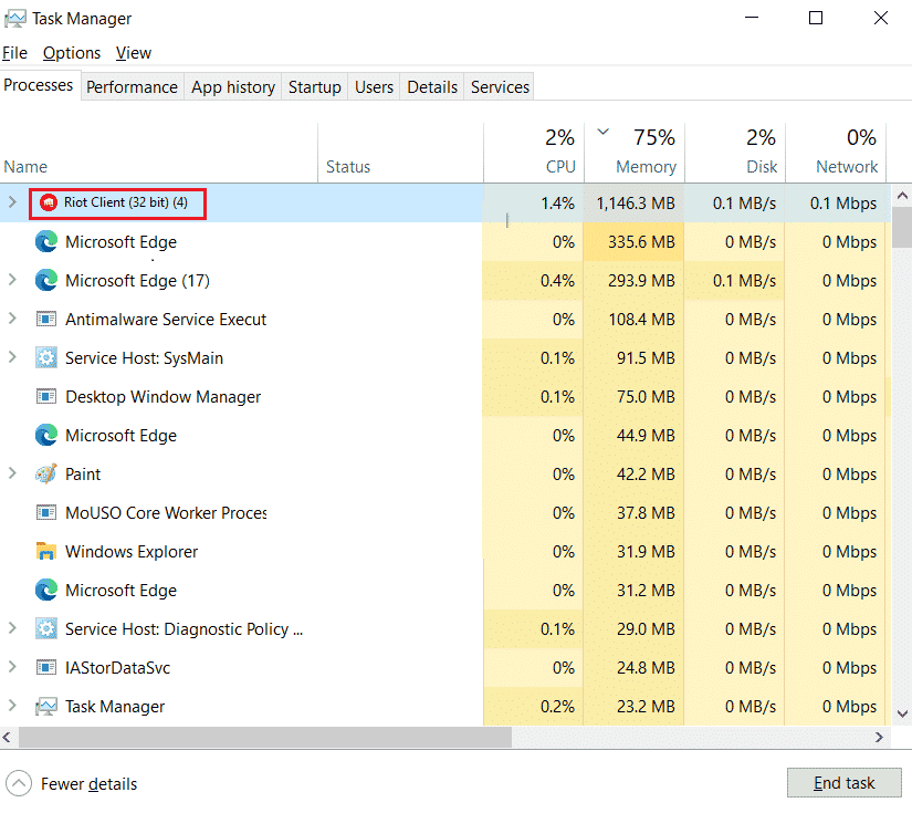 select riot client in task manager