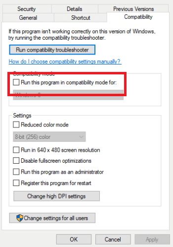 Select Run this software In compatibility mode for from the Compatibility tab. Fix Failed to Initialize BattlEye Service Generic Error in Windows 10