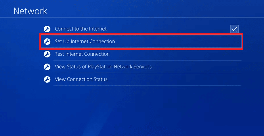 sélectionnez Configurer la connexion Internet sur PS4