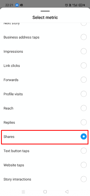 Select Shares from the drop-down menu | How to See Who Shared Your Instagram Story