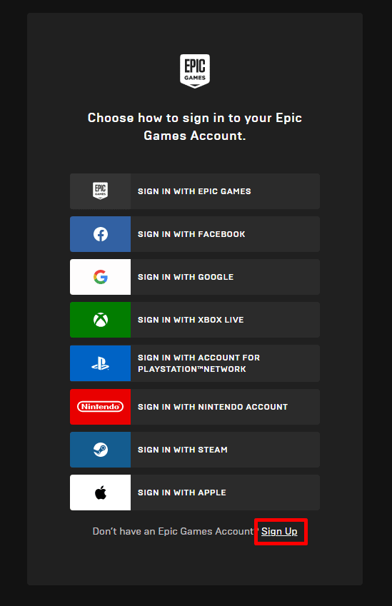 select Sign Up