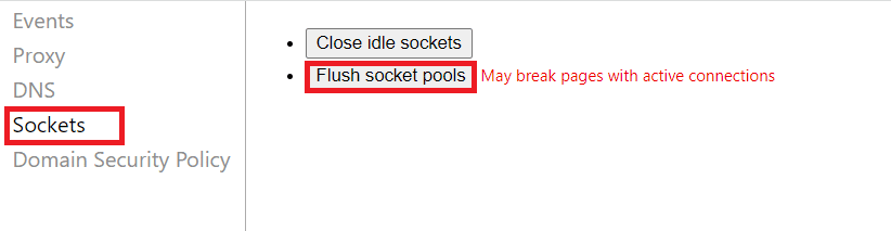 select Sockets and then click Flush socket pools