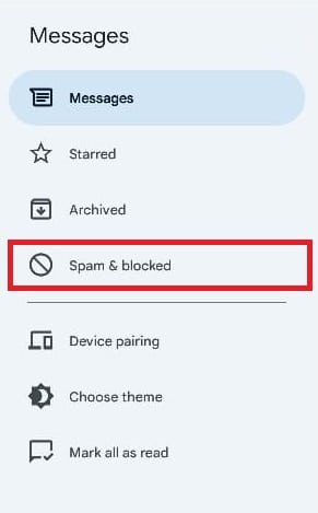 select Spam and blocked