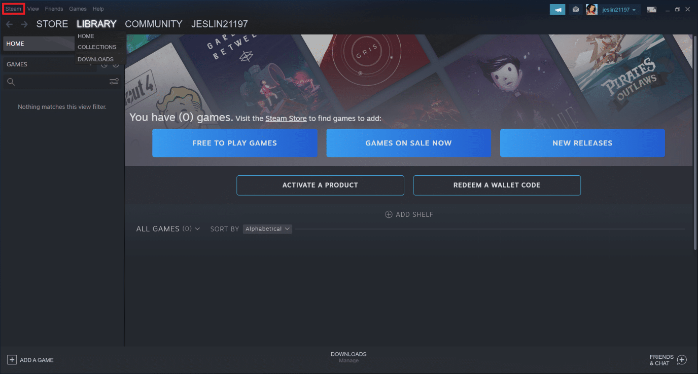 Select Steam at the top left corner of the screen