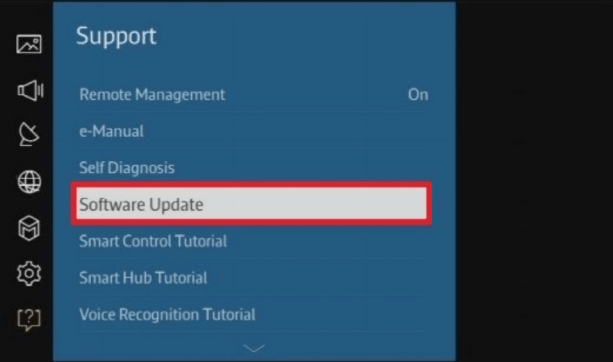 Select Support followed by Software Update
