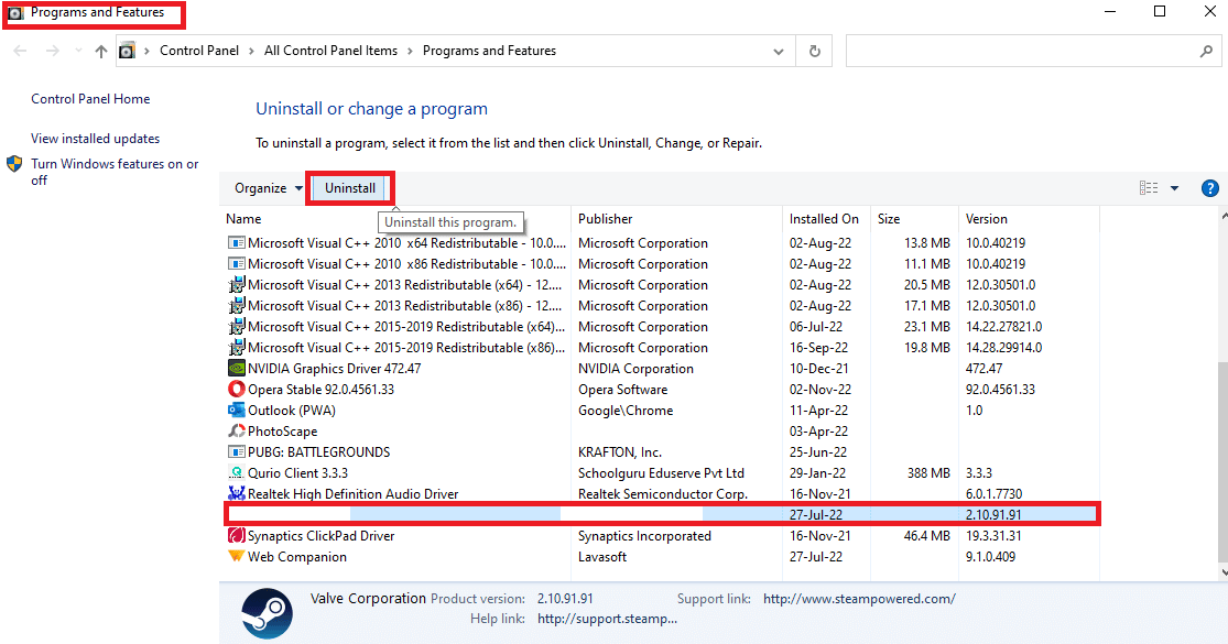 Select TDSSKiller and click on Uninstall. Fix TDSSKiller Won’t Run in Windows 10/11